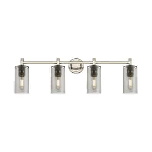 Crown Point 33.88 in. 4-Light Polished Nickel Vanity Light with Glass Shade