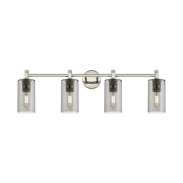 Innovations Crown Point 33.88 in. 4-Light Polished Nickel Vanity Light with Glass Shade