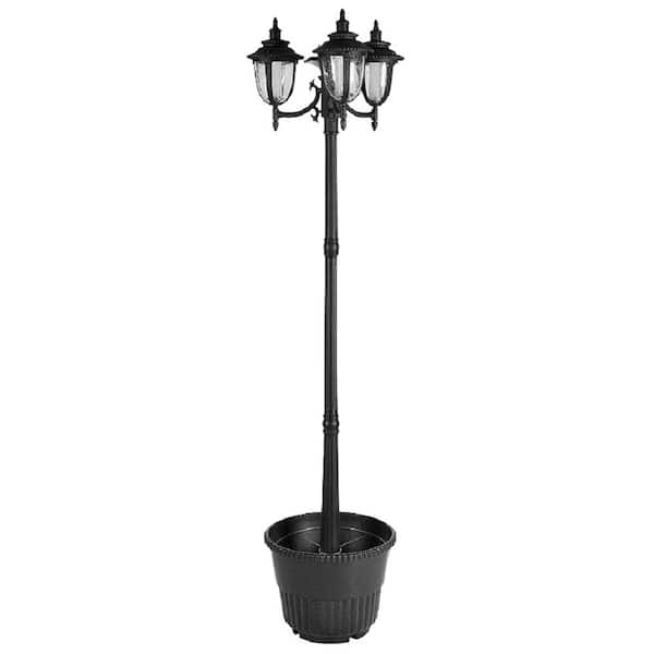 SunRay Hannah 3-Light Outdoor Black Integrated LED Solar Lamp Post and Planter