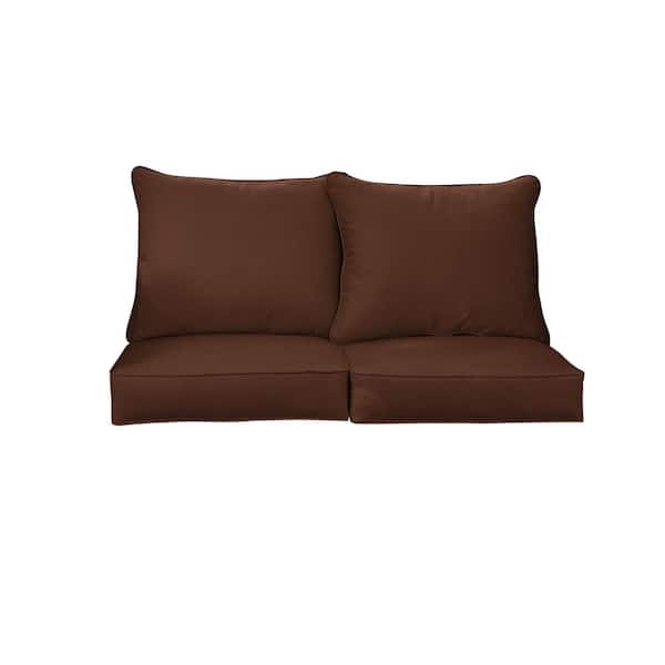 SORRA HOME 27 in. x 30 in. Sunbrella Canvas Bay Brown Deep Seating Indoor/Outdoor Loveseat Cushion