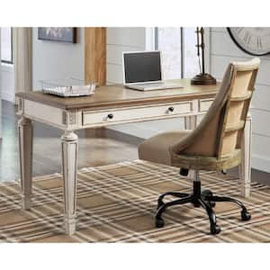 Realyn 60 in. Rectangular White/Brown 2-Drawer Desk with Storage, Power Outlets and USB Ports