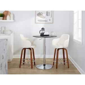 Boyne 24 in. White Faux Leather, Walnut Wood and Chrome Metal Fixed-Height Counter Stool (Set of 2)