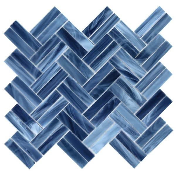 Ivy Hill Tile Rococo Herringbone Cloud Blue 4 in. x 0.12 in. Polished ...