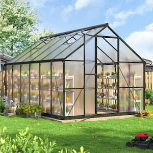 8 ft. W x 12 ft. D Greenhouse for Outdoors, Polycarbonate Greenhouse with Quick Setup Structure and Roof Vent, Black