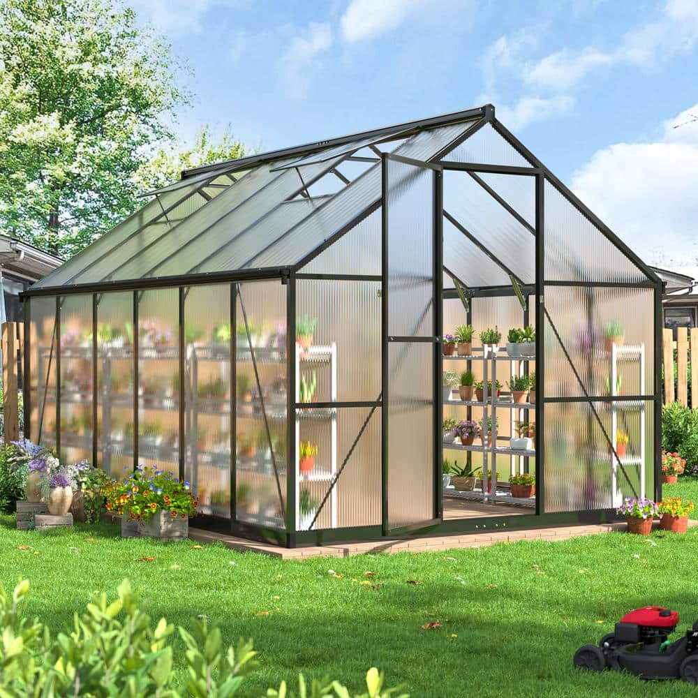 VIWAT 8 ft. W x 12 ft. D Greenhouse for Outdoors, Polycarbonate ...