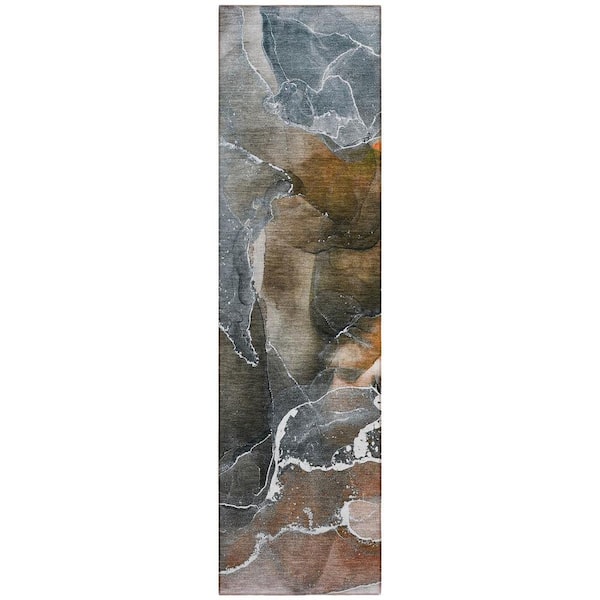 HomeRoots Orange 2 ft. x 7 ft. Abstract Indoor / Outdoor Area Rug