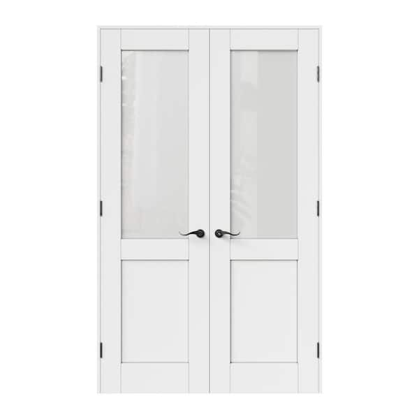 48 in. x 80 in. Universal 1/2-Lite Frosted Glass White Solid Core MDF French Door with Quick Assemble Jamb