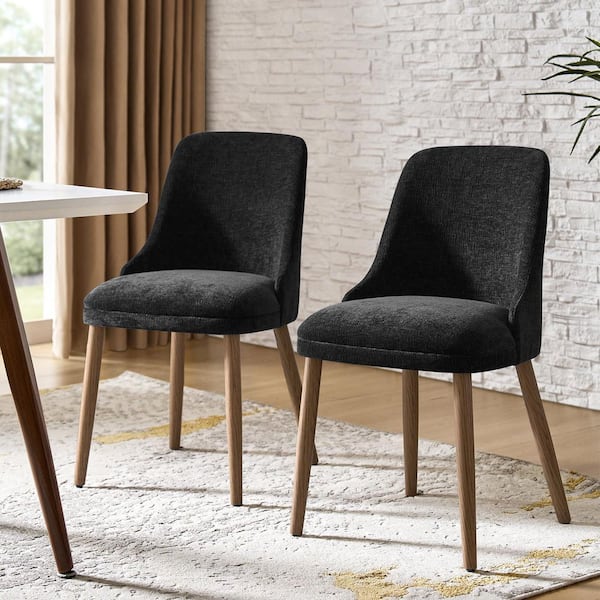 Dyron Black 19.25 in. Modern Upholstered Dining Chair with Solid Wood Legs