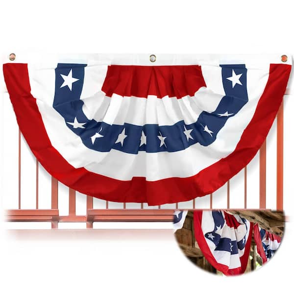 ANLEY 3 ft. x 6 ft. USA Pleated Half Fan Flag Bunting Patriotic Stars and Stripes Banner with Canvas Header Brass Grommets