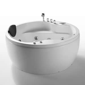 59 in. All-in-One Style Acrylic Right Drain Oval Alcove Whirlpool Bathtub in White with 6 Water Jets