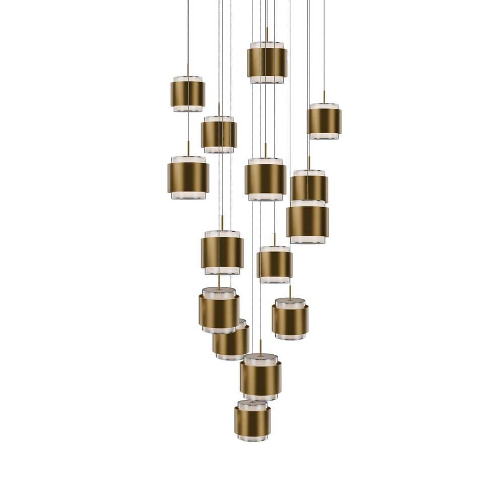 Banded 15-Light Aged Brass Integrated LED Round Pendant Light Selectable 4CCT 2700K-3000K-3500K-4000K price history on PriceWatchPro