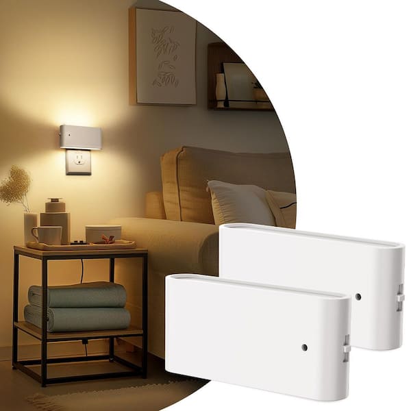 1-Watt Plug In Dusk to Dawn Sensor Integrated LED Night Light Dimmable Brightness for Bedroom, Hallway [2-Pack]