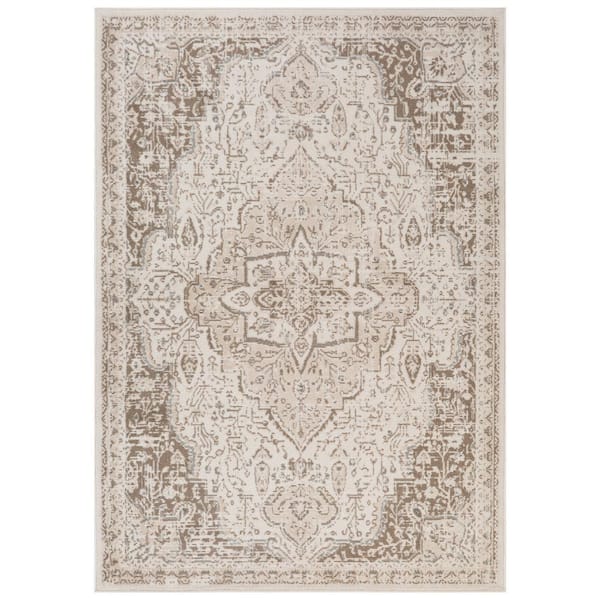 Alpine 5 x 8 Light Cream Medallion Pattern Area Rug for High Traffic Living Room Dining Room Bedroom