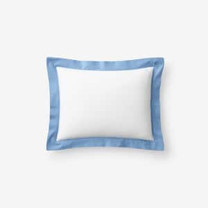 Company Cotton Solid Border Percale Lumbar Decorative Porcelain Blue 12 in. x 16 in. Throw Pillow Cover
