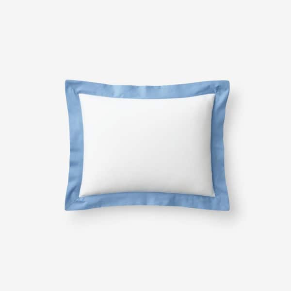 The Company Store Company Cotton Solid Border Percale Lumbar Decorative Porcelain Blue 12 in. x 16 in. Throw Pillow Cover