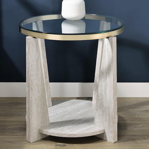 Wanda 24 in. Gray Round Glass Top End Table