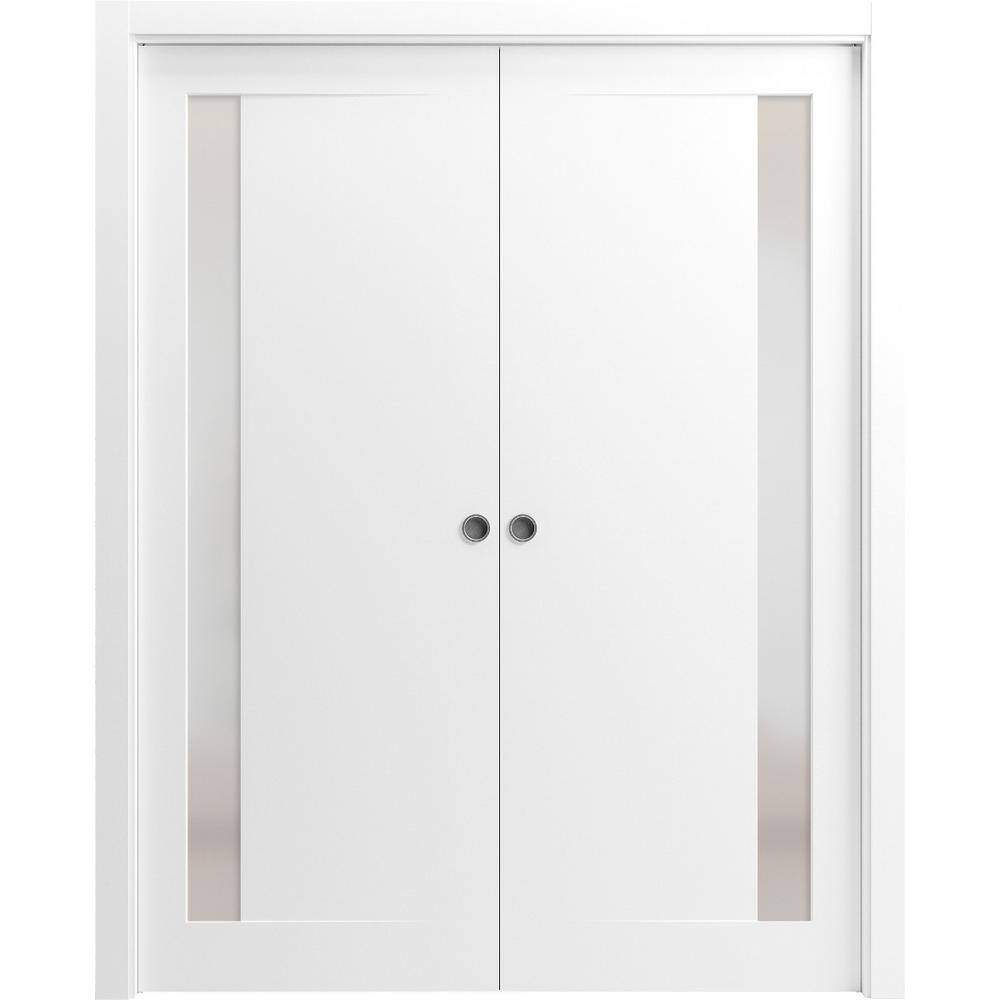 Assemble Required 36 in. x 96 in. 2-Panel Painted White Finished Solid Wood Sliding Door with Hardware price history on PriceWatchPro