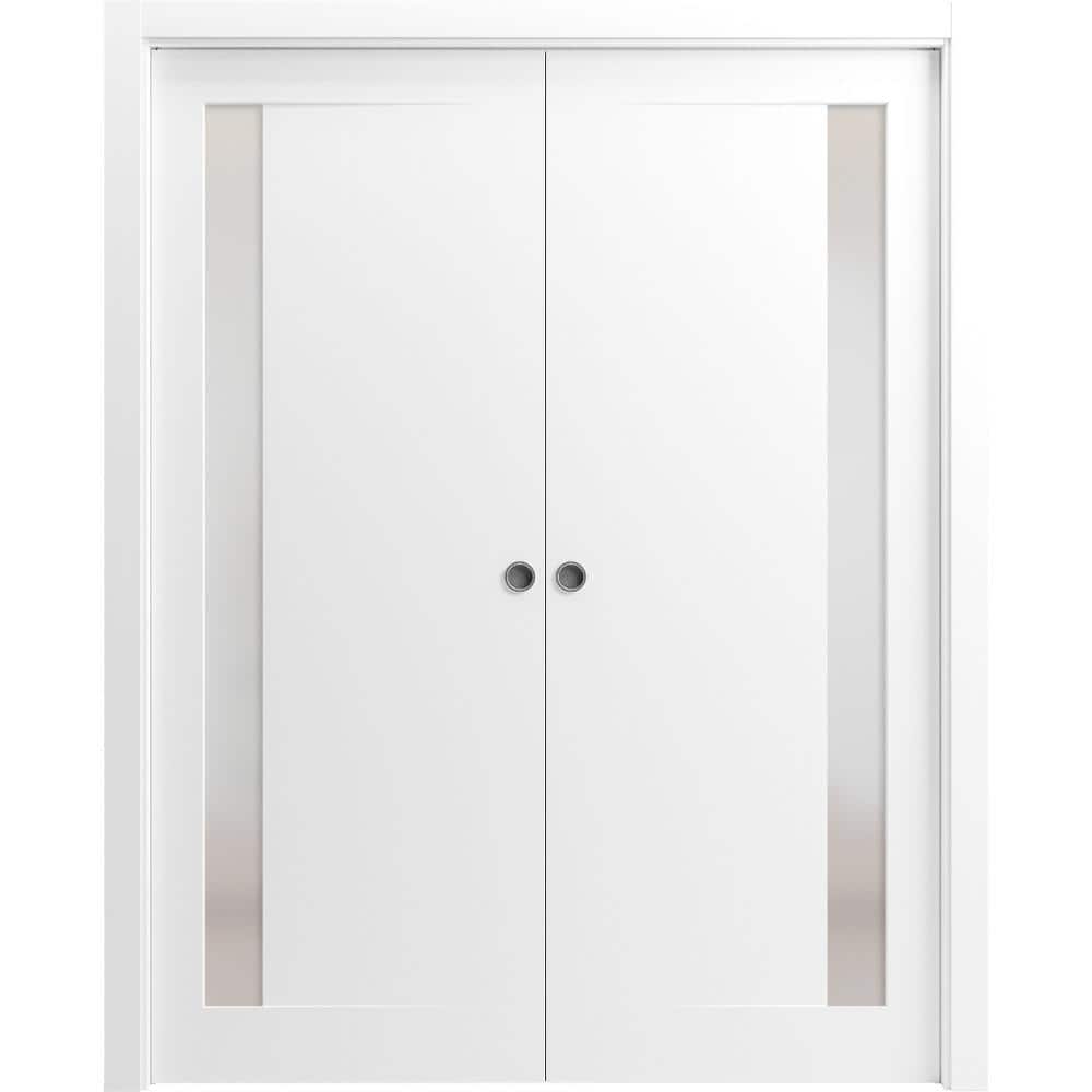 Assemble Required 48 in. x 80 in. 2-Panel Painted White Finished Solid Wood Sliding Door with Hardware price history on PriceWatchPro