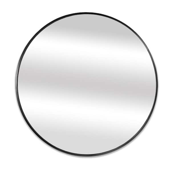 WallBeyond 20 in. W x 20 in. H Light weight Aluminum Round Metallic Black Wall Mirror- Contemporary Thin Profile