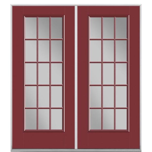 Masonite 72 in. x 80 in. Red Bluff Fiberglass Prehung Left Hand Inswing 15-Lite Clear Glass Patio Door Vinyl Frame, no Brickmold