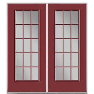 72 in. x 80 in. Red Bluff Fiberglass Prehung Right-Hand Inswing 15-Lite Clear Glass Patio Door Vinyl Frame, no Brickmold