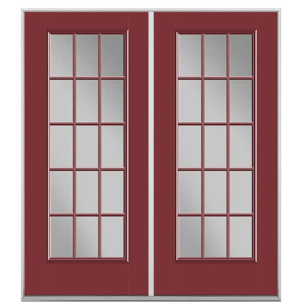 Masonite 72 in. x 80 in. Red Bluff Fiberglass Prehung Right-Hand Inswing 15-Lite Clear Glass Patio Door Vinyl Frame, no Brickmold