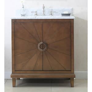 31 in. W x 22 in. D Vanity in Antique Coffee with Marble Vanity Top in Carrary White with White Basin