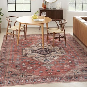 Machine Washable Brilliance Rust Multi 5 ft. x 7 ft. Center Medallion Traditional Area Rug