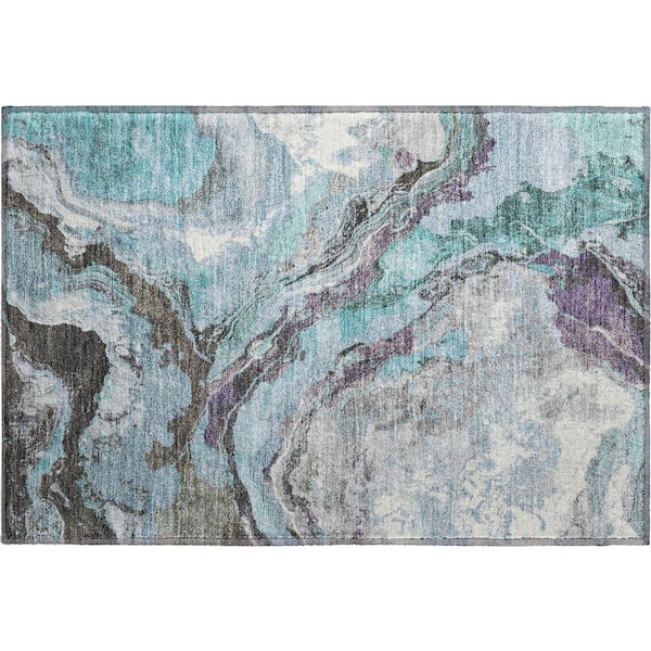 Mayfield Premium Machine Washable Abstract AMF1908 Teal 2 ft. x 3 ft. Area Rug