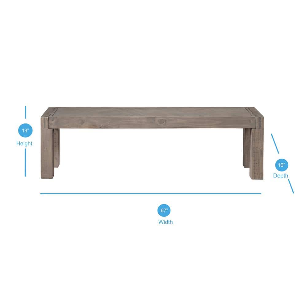 Auckland 67" Weathered Gray Reclaimed Wood Dining Bench
