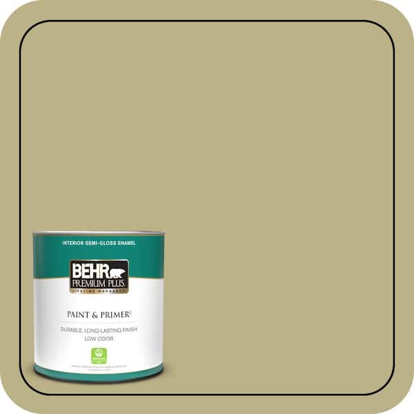 BEHR PREMIUM PLUS 1 qt. #390F-5 Ryegrass Semi-Gloss Enamel Low Odor Interior Paint & Primer
