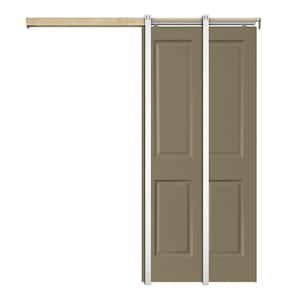 Olive Green 30 in. x 80 in. Painted Composite MDF 4PANEL Interior Sliding Door with Pocket Door Frame and Hardware Kit