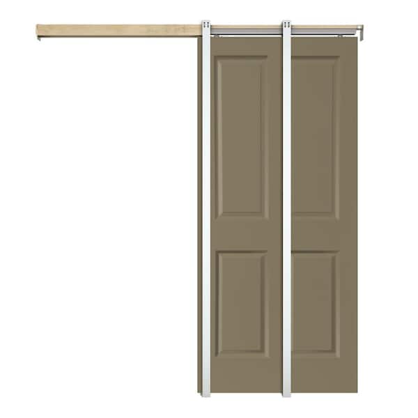 CALHOME Olive Green 36  in. x 80 in. Painted Composite MDF 4PANEL Interior Sliding Door with Pocket Door Frame and Hardware Kit