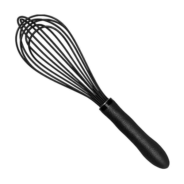 Black Silicone 11 in. Silicone Whisk Stainless Steel Heat Resistant Non Scratch Kitchen Cooking Utensil