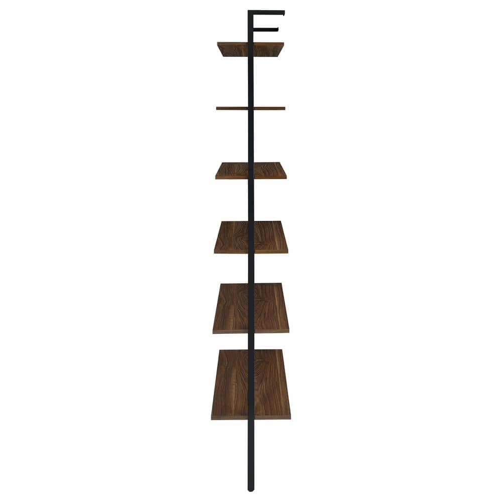 Walnut and Black 31-Inch 6-Shelf Wall Bookshelf