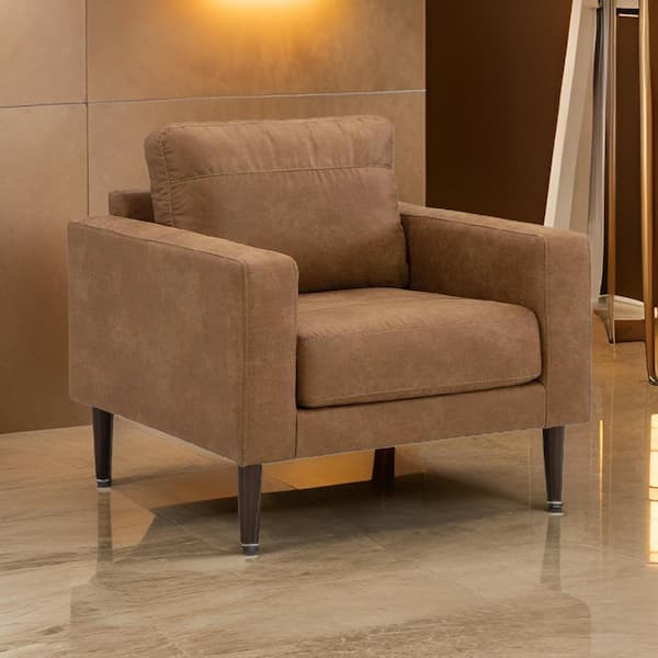 Benjara Brown Faux Leather Arm Chair with Transitional Design
