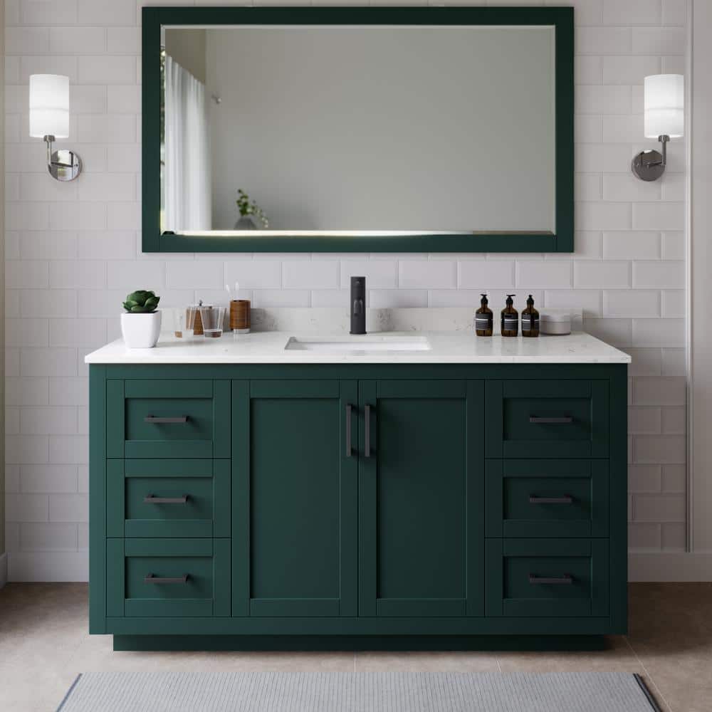 Miranda 66 in. W x 22 in. D x 33.75 in. H Single Sink Bath Vanity in Green with Carrara Cultured Marble Top and Mirror price history on PriceWatchPro