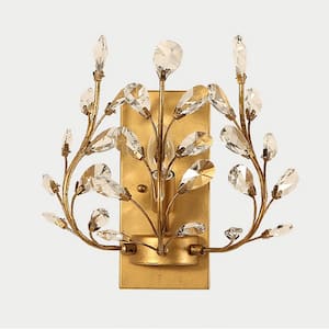 1-Light Gold Modern Crystal Iron Art Aisle Wall Sconce with Crystal Shade