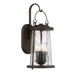 Haverford Grove Collection 4-Light Oil Rubbed Bronze Finish Outdoor Wall Lantern Sconce with Clear Crackle Glass
