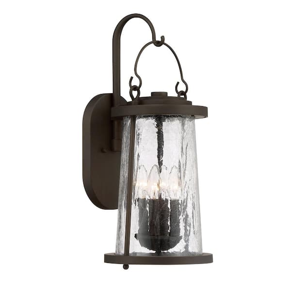 the great outdoors by Minka Lavery Haverford Grove Collection 4-Light Oil Rubbed Bronze Finish Outdoor Wall Lantern Sconce with Clear Crackle Glass