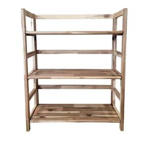34 in. Natural Acacia 3-Shelf Folding Etagere Bookcase