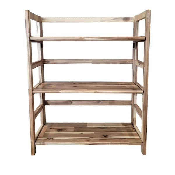 Unbranded 34 in. Natural Acacia 3-Shelf Folding Etagere Bookcase