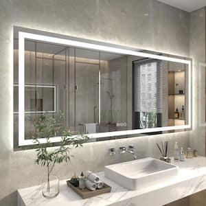88 in. W x 38 in. H Oversized Rectangular Frameless Anti-Fog LED Wall Bathroom Vanity Mirror in Silver