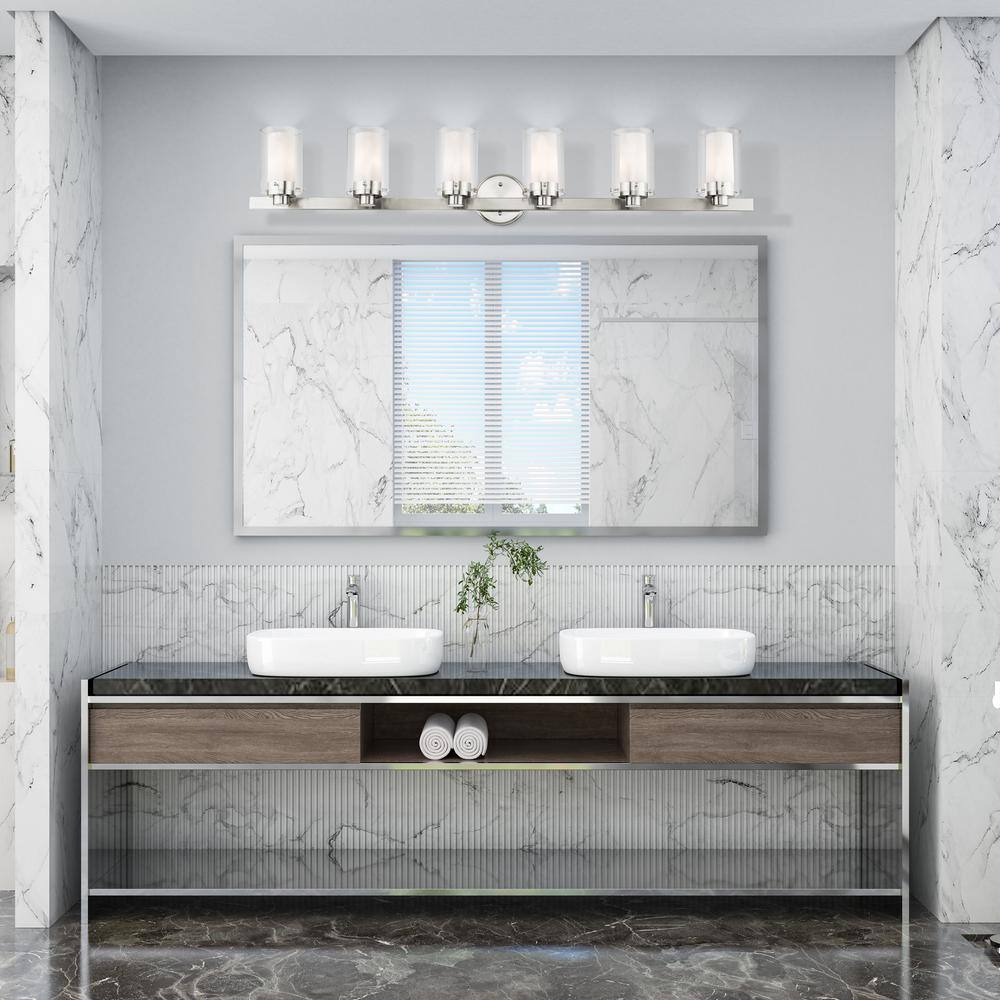 Brushed Nickel 6-Light Modern Bathroom Vanity Fixture