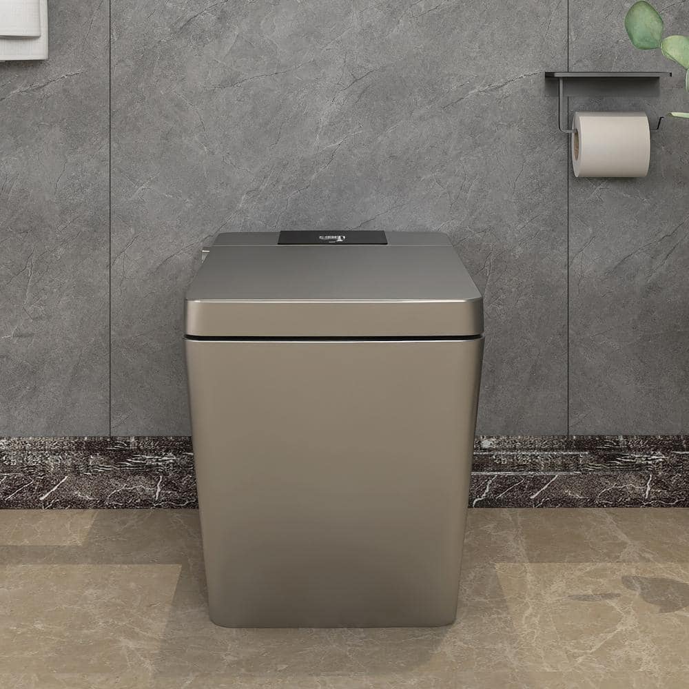 12 in. 1-Piece 1.32 GPF Dual Flush Square Smart Toilet in Matte Grey Seat I