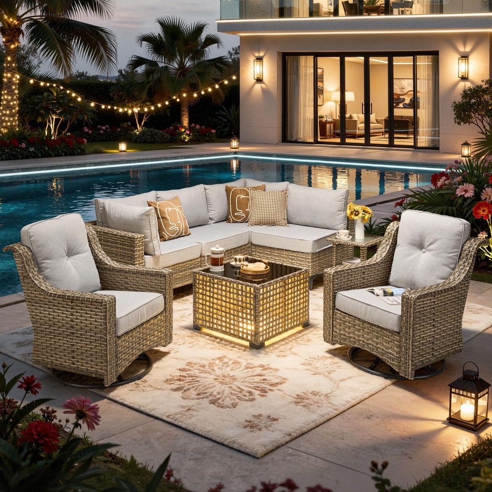 Melly Gray 8-Piece Wicker Patio Conversation Set with Gray Cushions and Swivel Rocking Chairs price history on PriceWatchPro