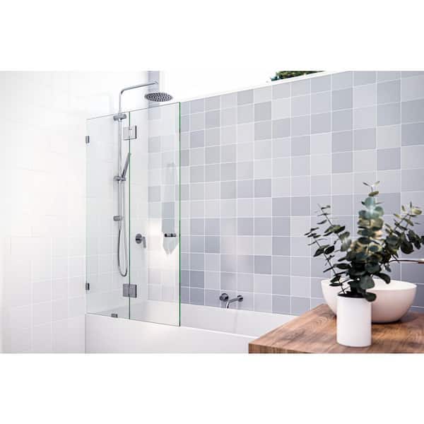 Halo 34 in. W x 58.25 in. H Glass Hinged Frameless Tub Door in Chrome with Clear Glass