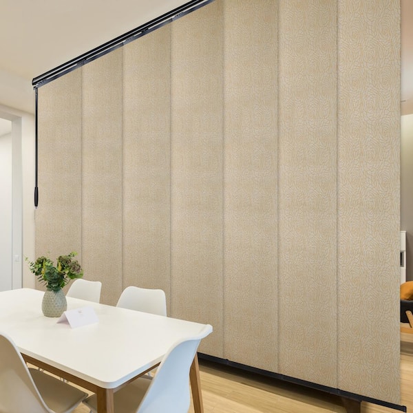 EMOH Leilani 110 in. - 153 in. W x 94 in. L 7-Panel Black Single Rail Panel Track with 23.4 in. Slates