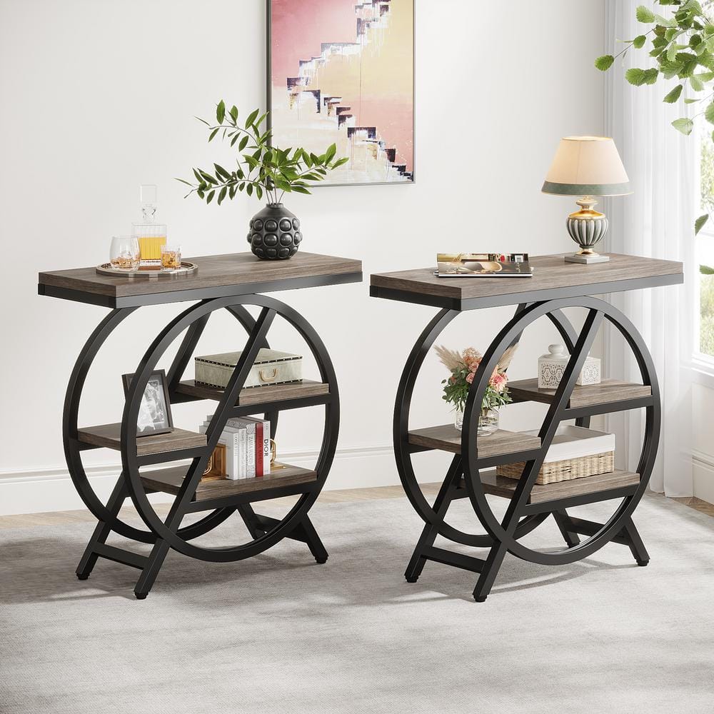 BYBLIGHT 25.59 in. Gray Rectangle Engineered Wood End Table