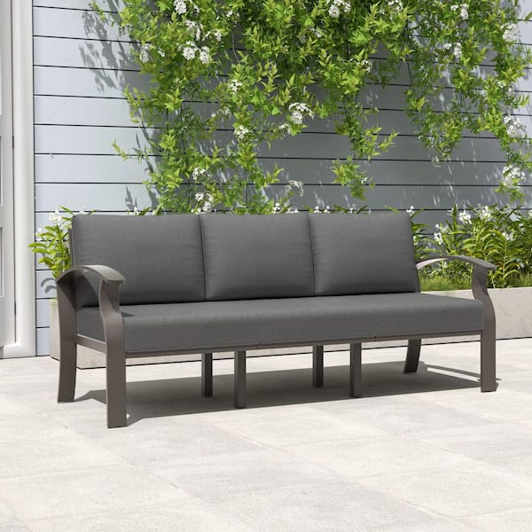 3-Seat Aluminum Sectional Patio Couch with Grey Cushions